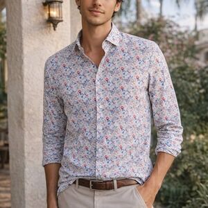 ZARA Man Ditsy Floral Button Down Long Sleeve Slim Fit Shirt SZ Medium Preppy